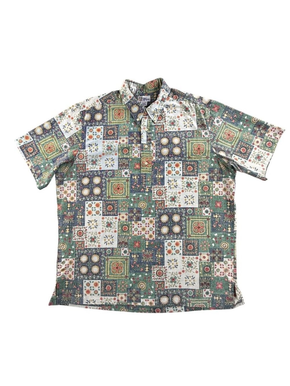 Vintage Reyn Spooner Shirt Mens 2XL Green Patchwork Hawaiian Short Sleeve Floral